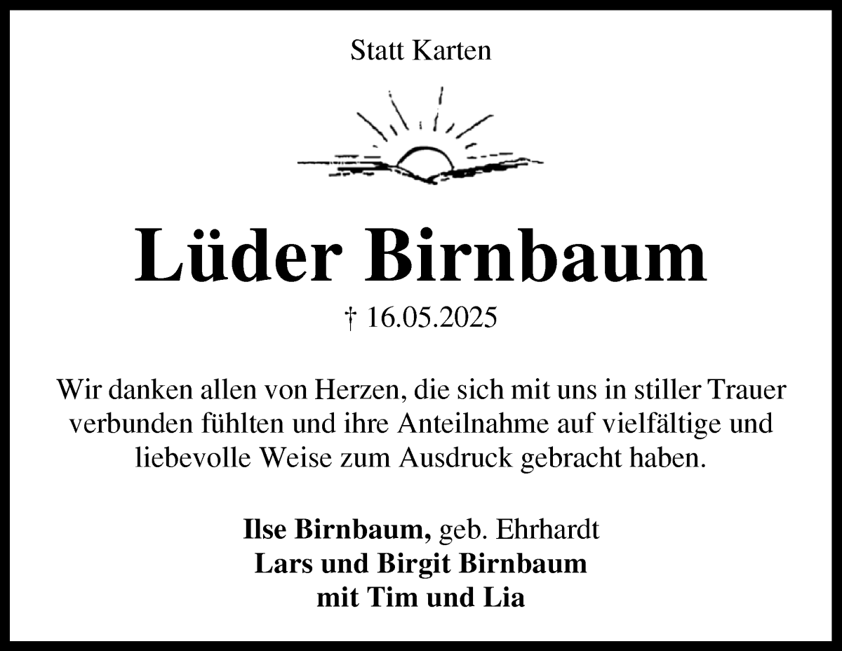 Traueranzeige von Lüder Birnbaum von WESER-KURIER