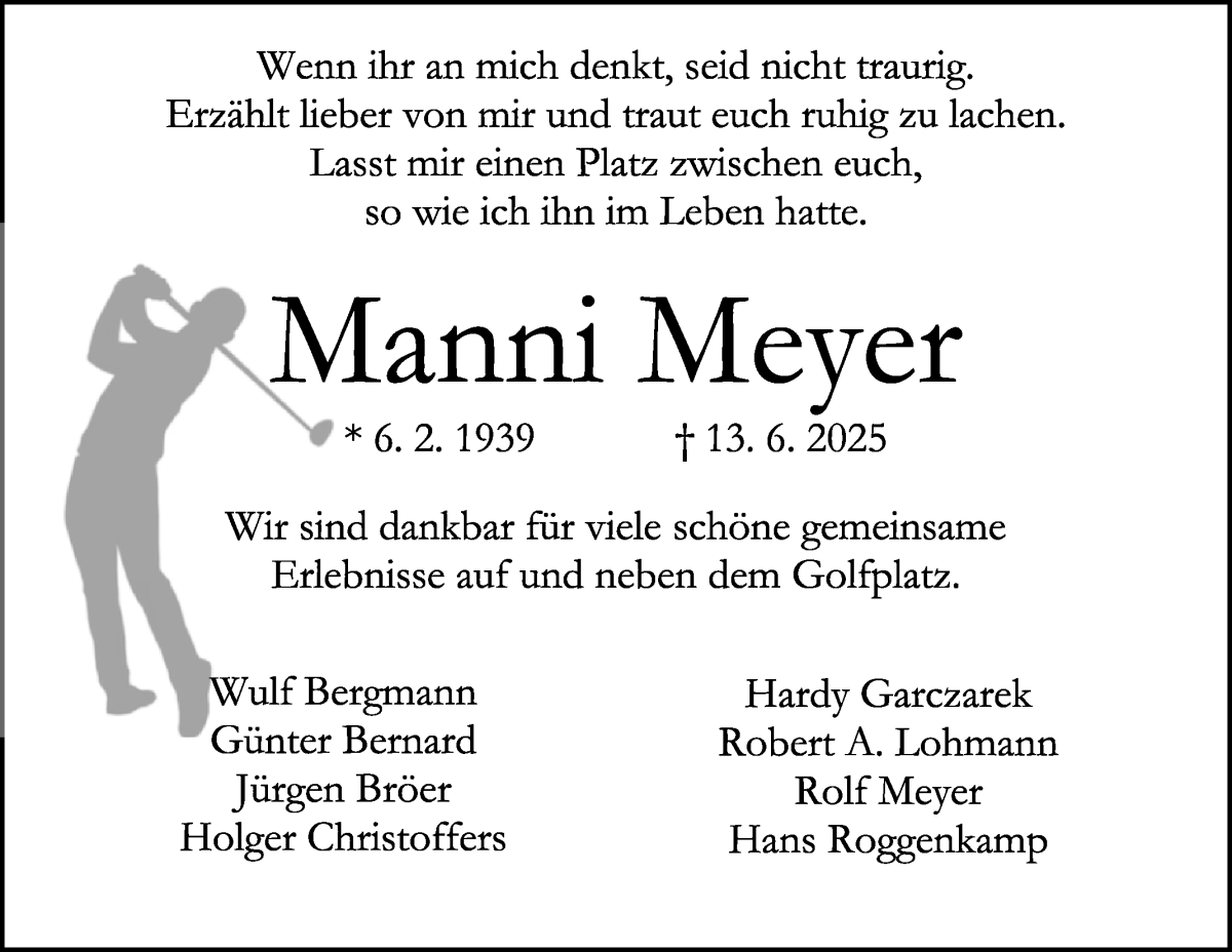 Traueranzeige von Manni Meyer von WESER-KURIER