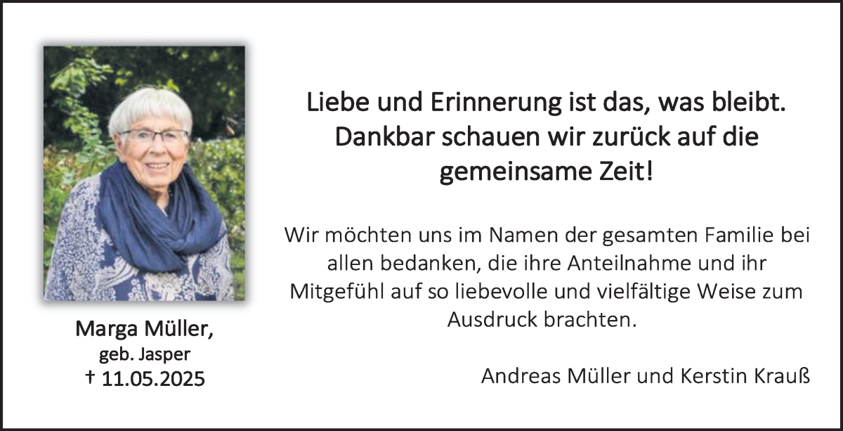 Traueranzeige von Marga Müller von Delmenhorster Kurier