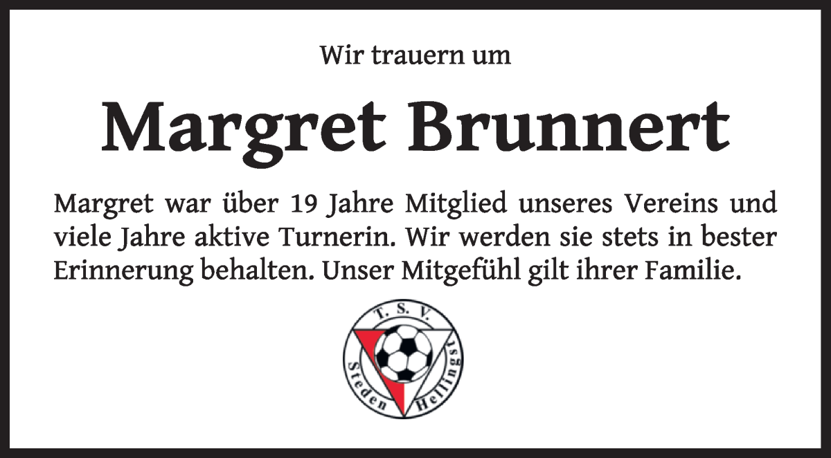 Traueranzeige von Margret Brunnert von Osterholzer Kreisblatt