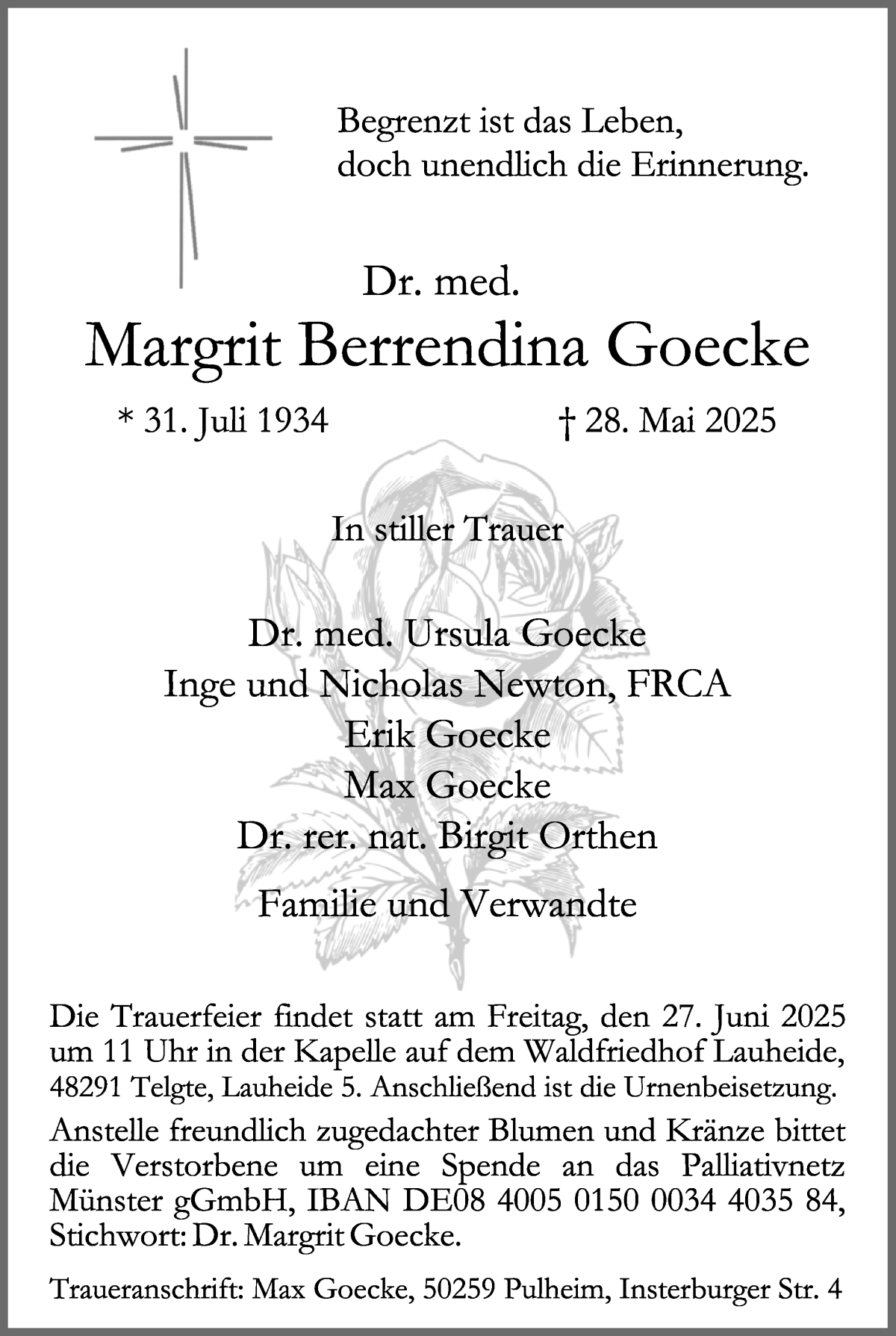 Traueranzeige von Margrit Berrendina Goecke von WESER-KURIER