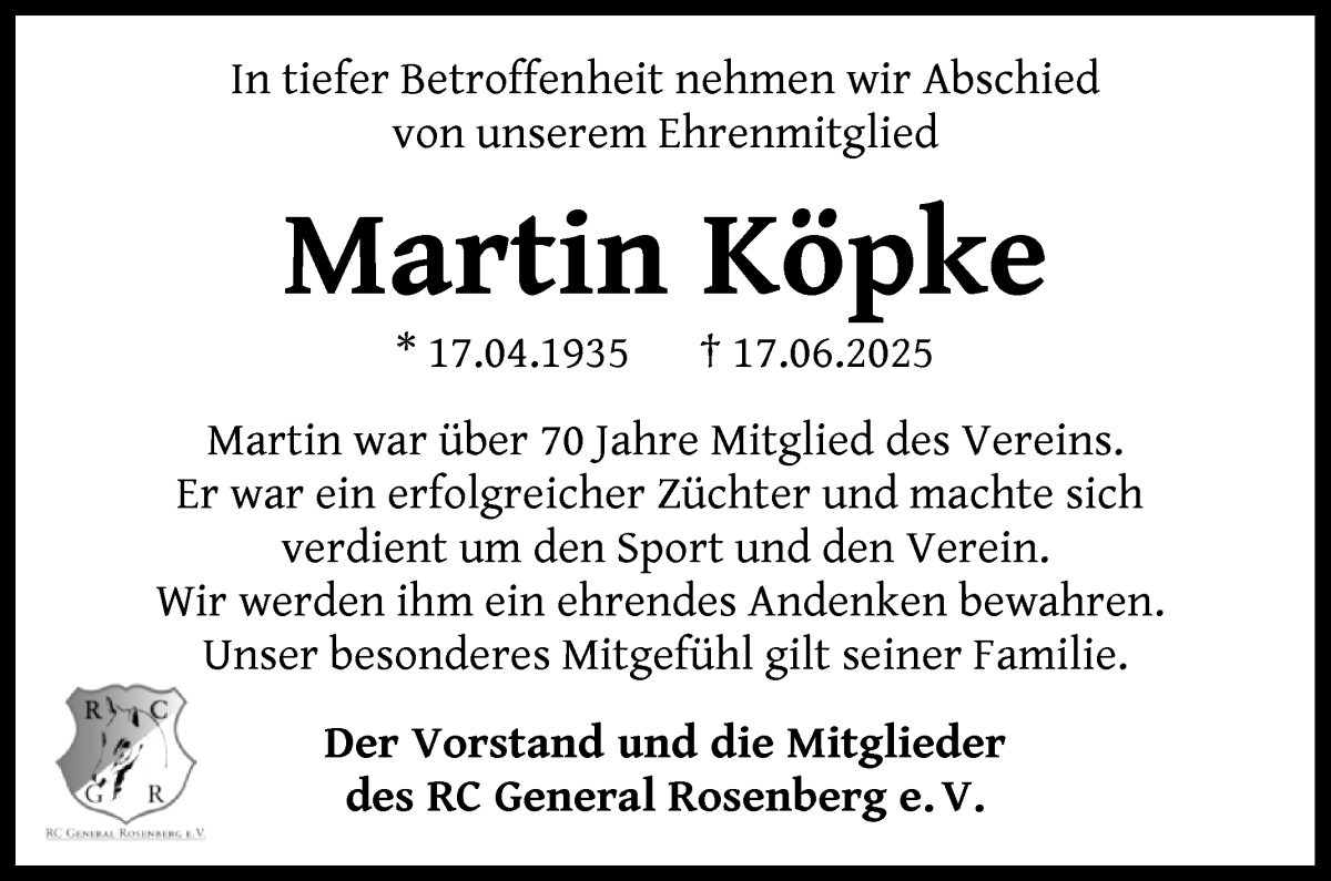 Traueranzeige von Martin Koepke von Die Norddeutsche