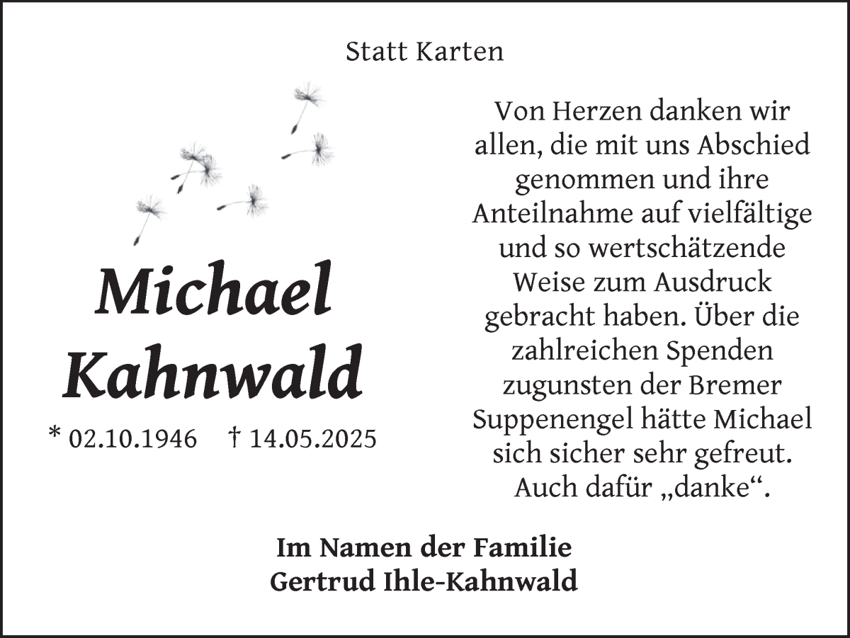 Traueranzeige von Michael Kahnwald von WESER-KURIER