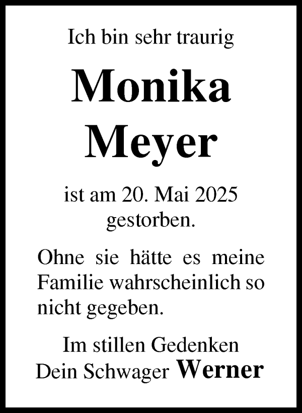 Traueranzeige von Monika Meyer von Osterholzer Kreisblatt