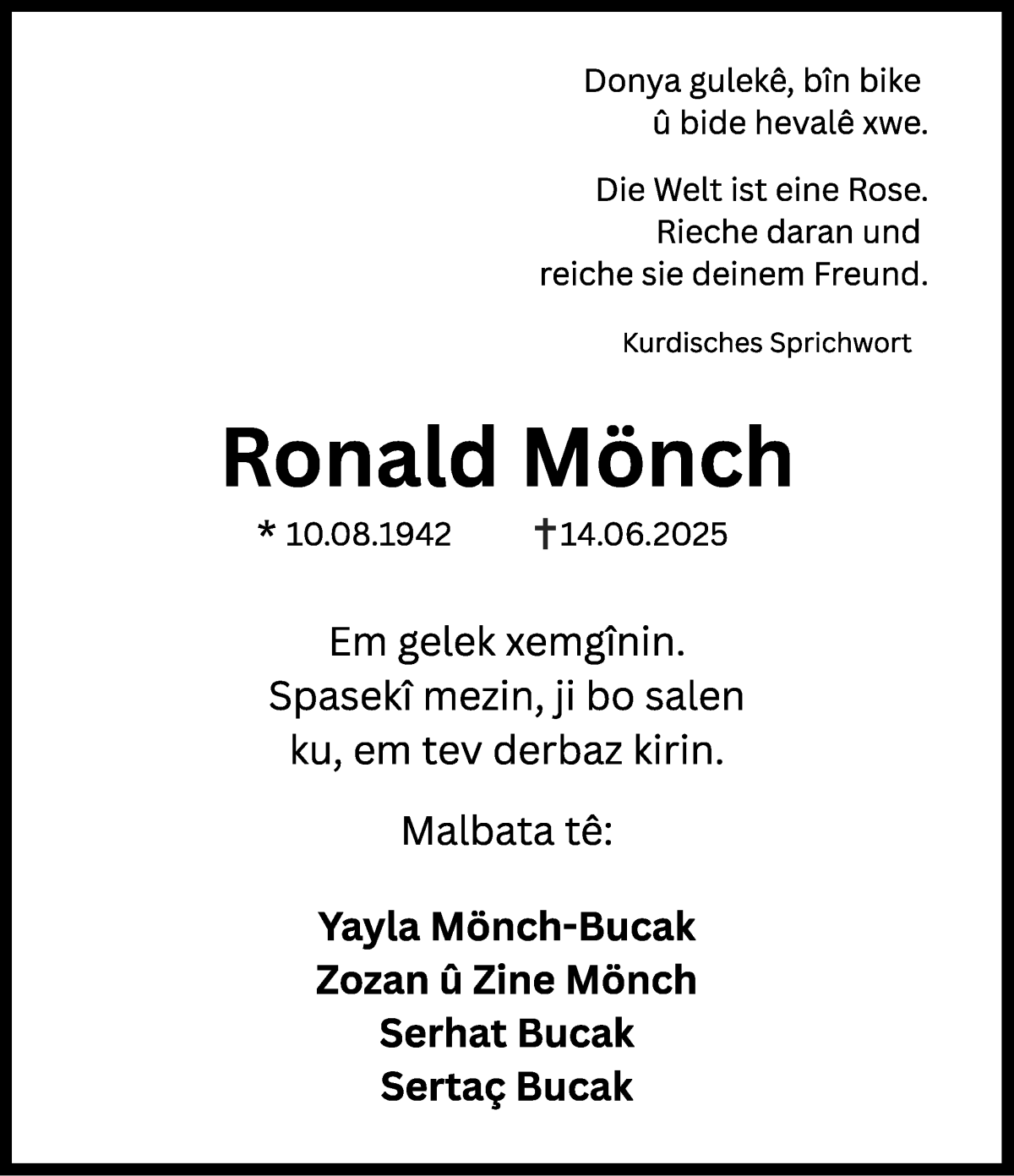 Traueranzeige von Prof. Dr. h.c. Ronald Mönch von WESER-KURIER
