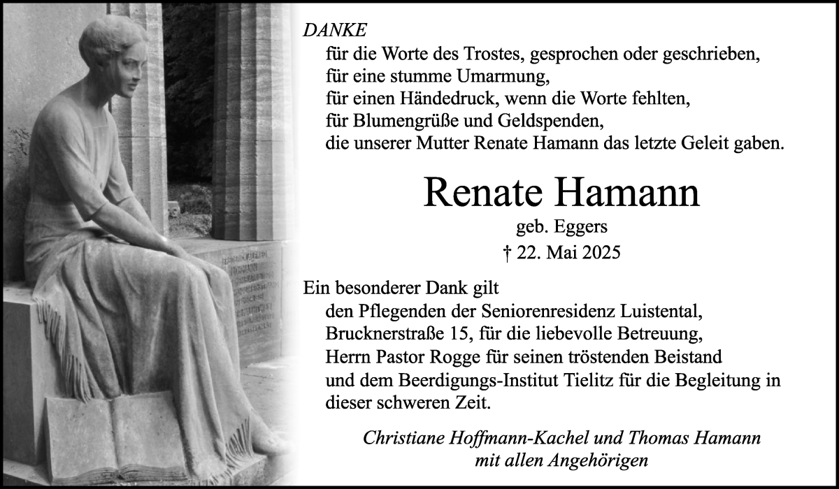 Traueranzeige von Renate Hamann von WESER-KURIER