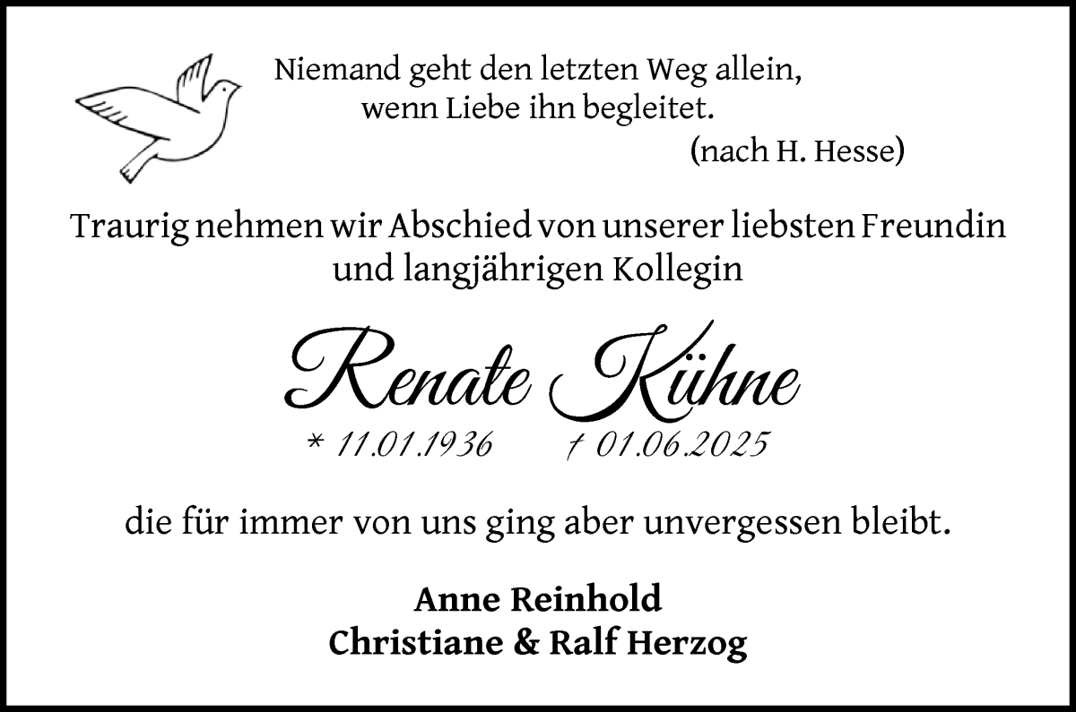 Traueranzeige von Renate Kühne von WESER-KURIER