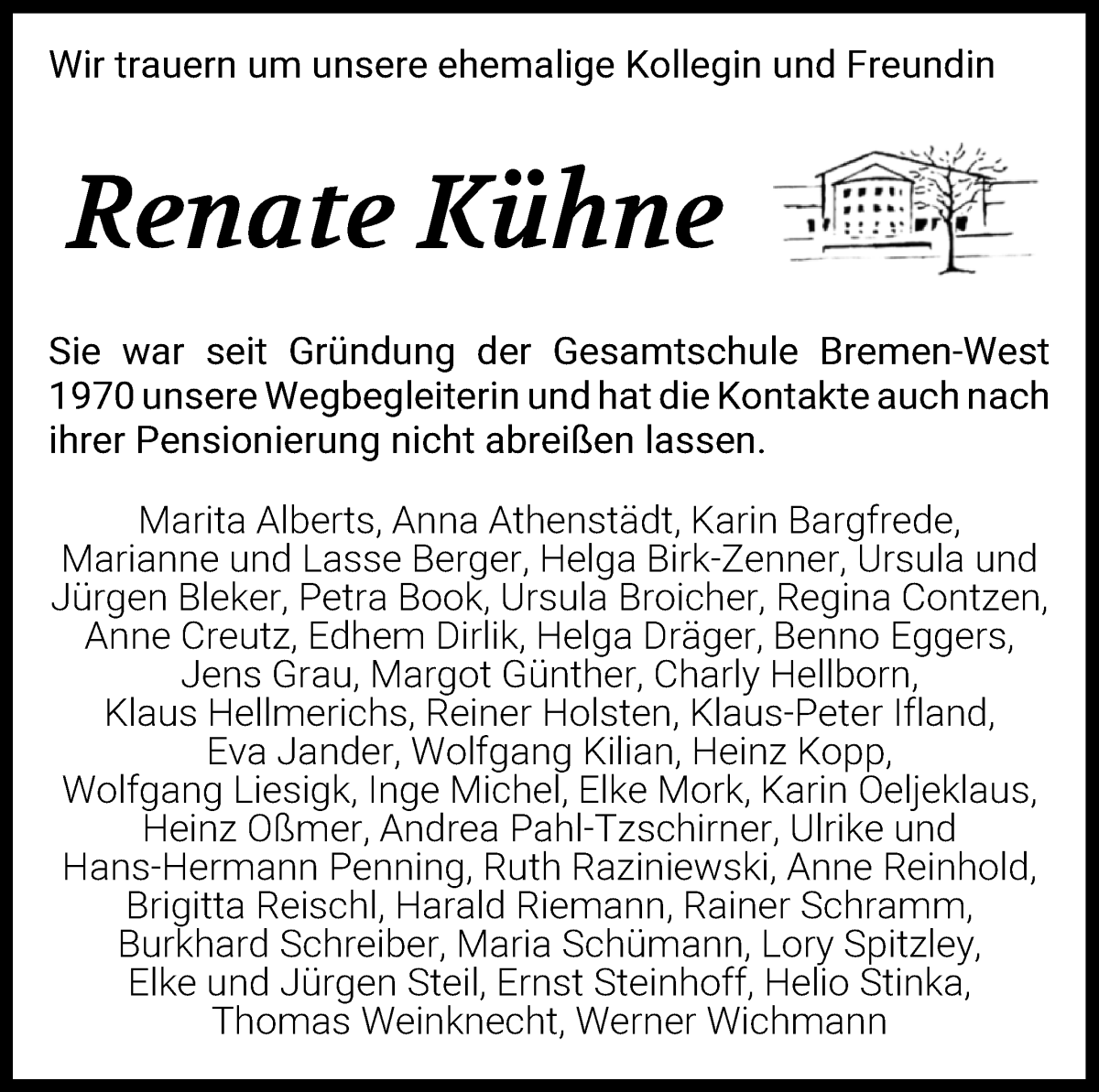 Traueranzeige von Renate Kühne von WESER-KURIER