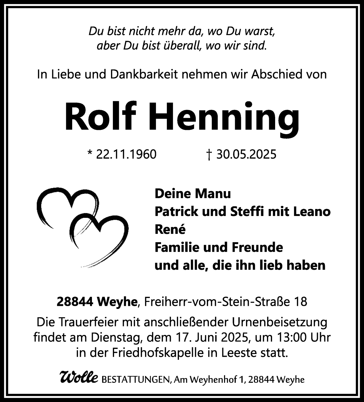 Traueranzeige von Rolf Henning von WESER-KURIER