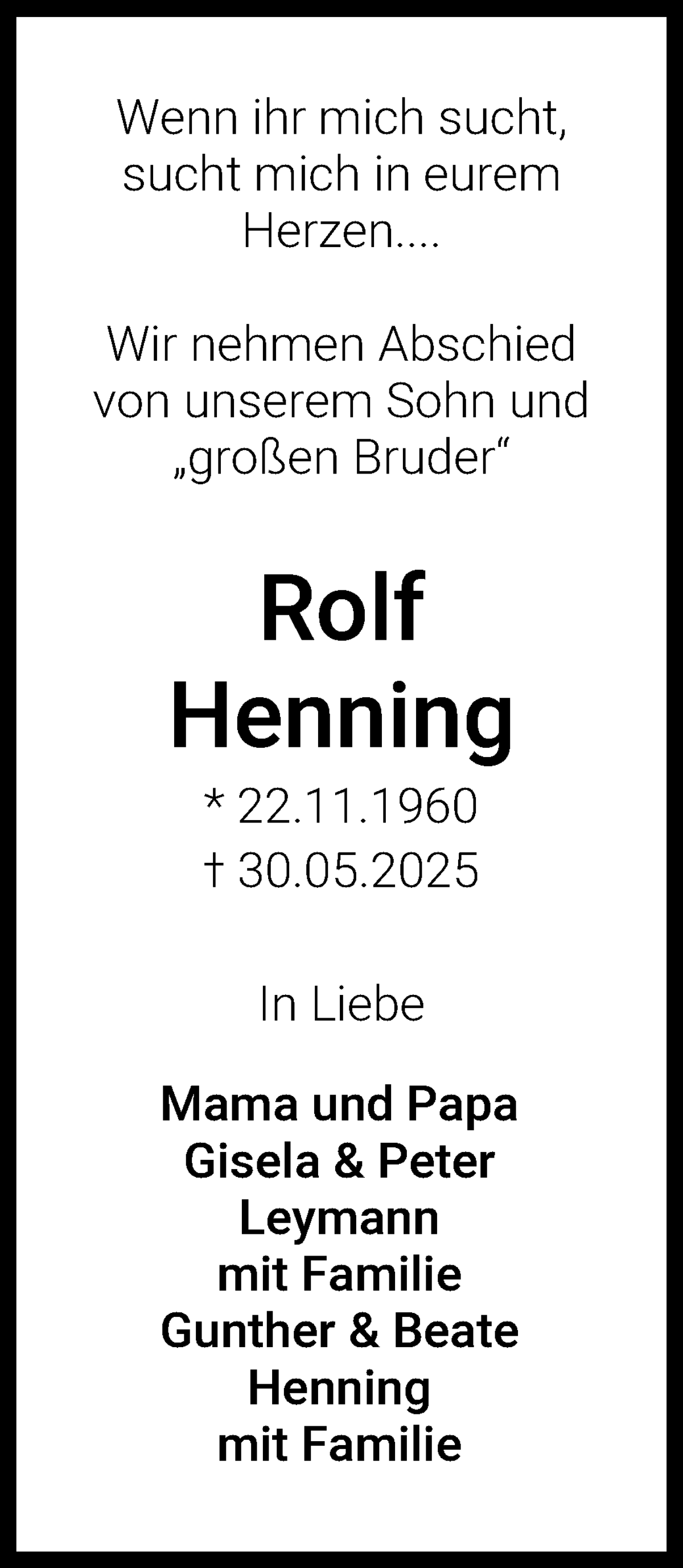 Traueranzeige von Rolf Henning von WESER-KURIER