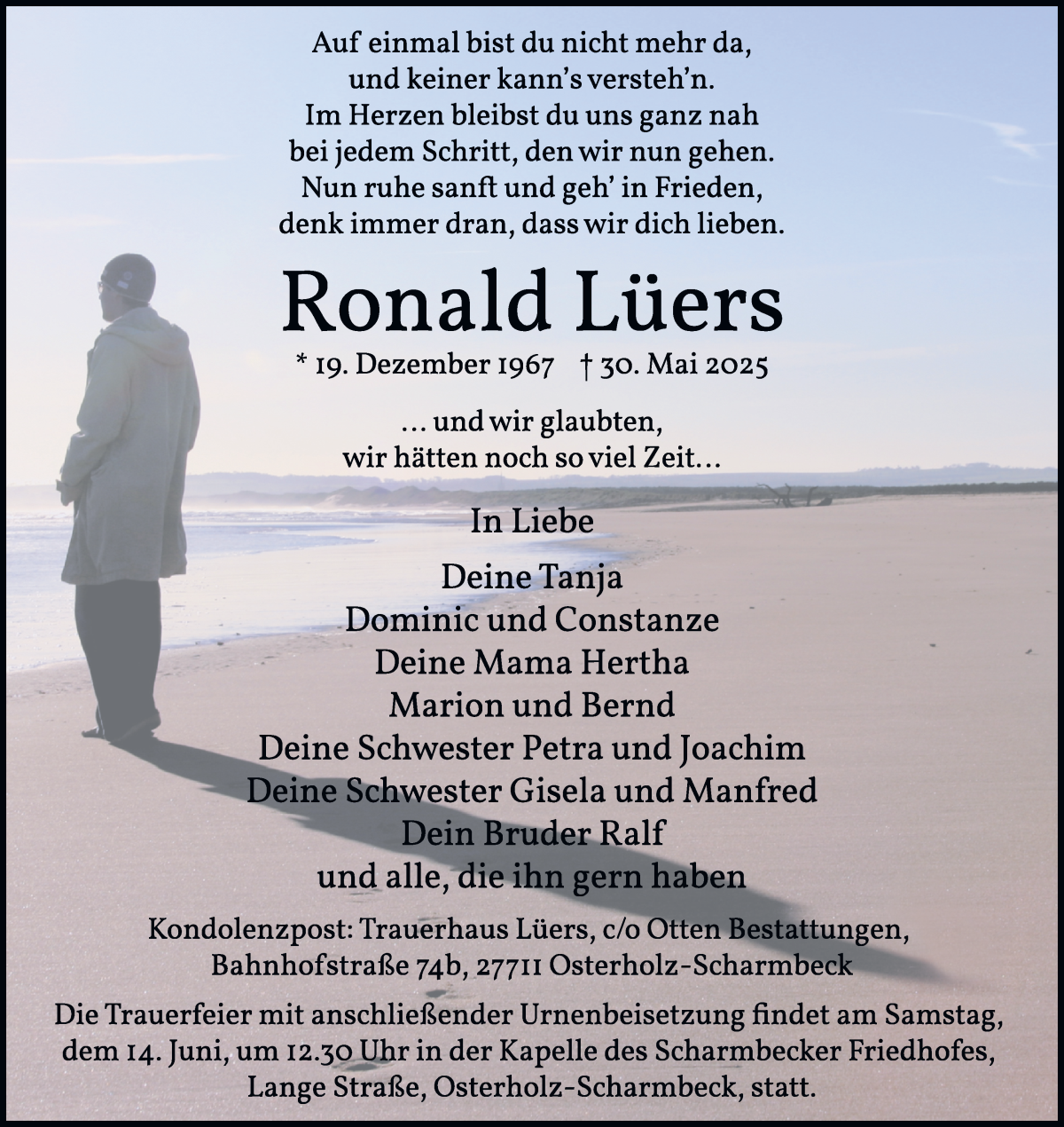 Traueranzeige von Ronald Lüers von Osterholzer Kreisblatt