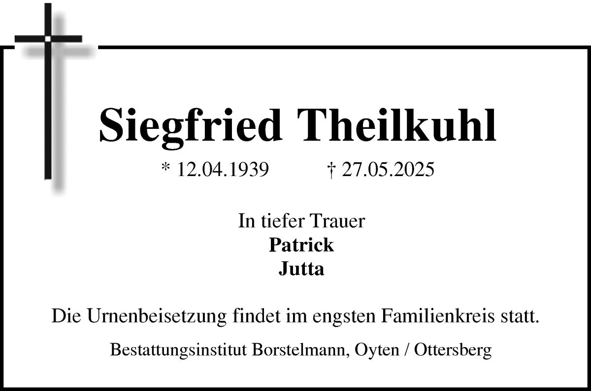 Traueranzeige von Siegfried Theilkuhl von WESER-KURIER