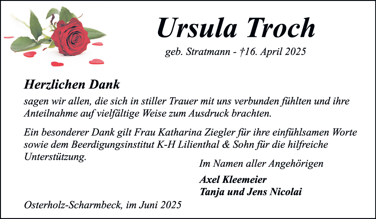Traueranzeige von Ursula Troch von Osterholzer Kreisblatt