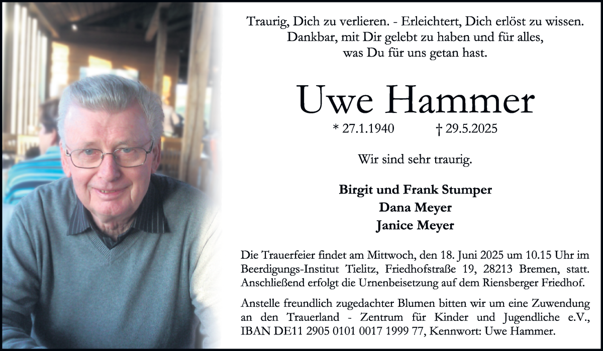 Traueranzeige von Uwe Hammer von WESER-KURIER