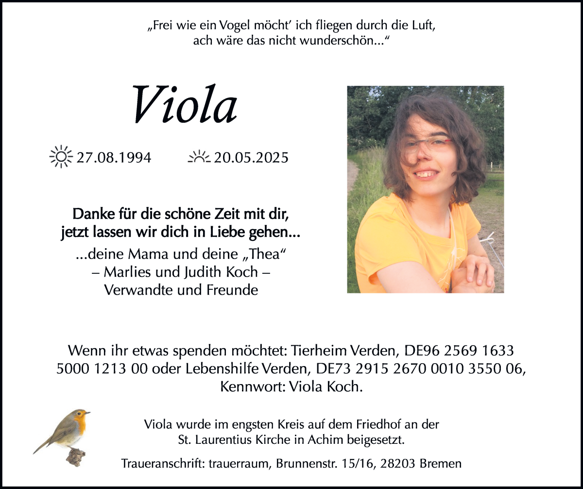 Traueranzeige von Viola  von WESER-KURIER