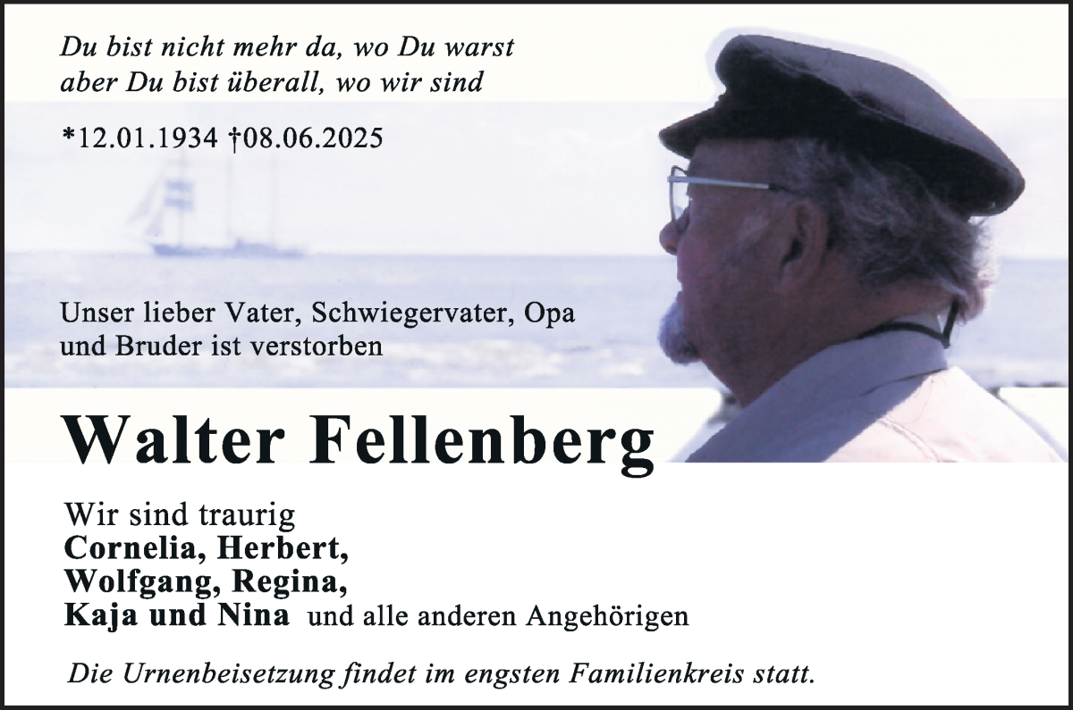 Traueranzeige von Walter Fellenberg von WESER-KURIER