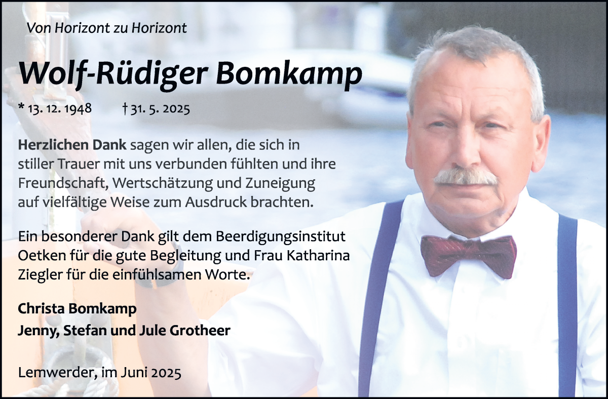 Traueranzeige von Wolf-Rüdiger Bomkamp von Die Norddeutsche
