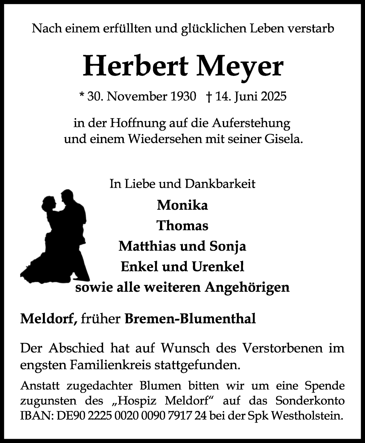 Traueranzeige von Herbert Meyer von Die Norddeutsche