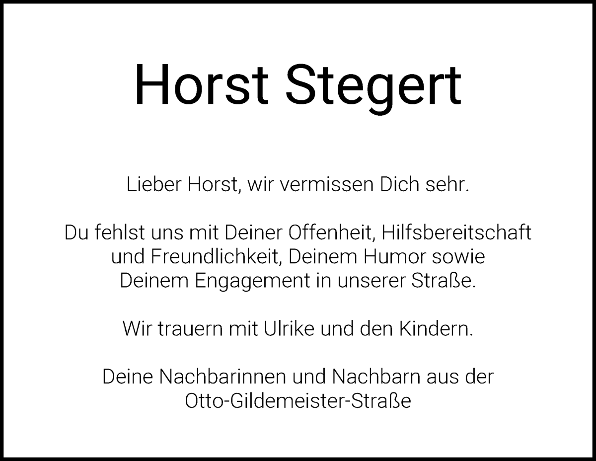 Traueranzeige von Horst Stegert von WESER-KURIER