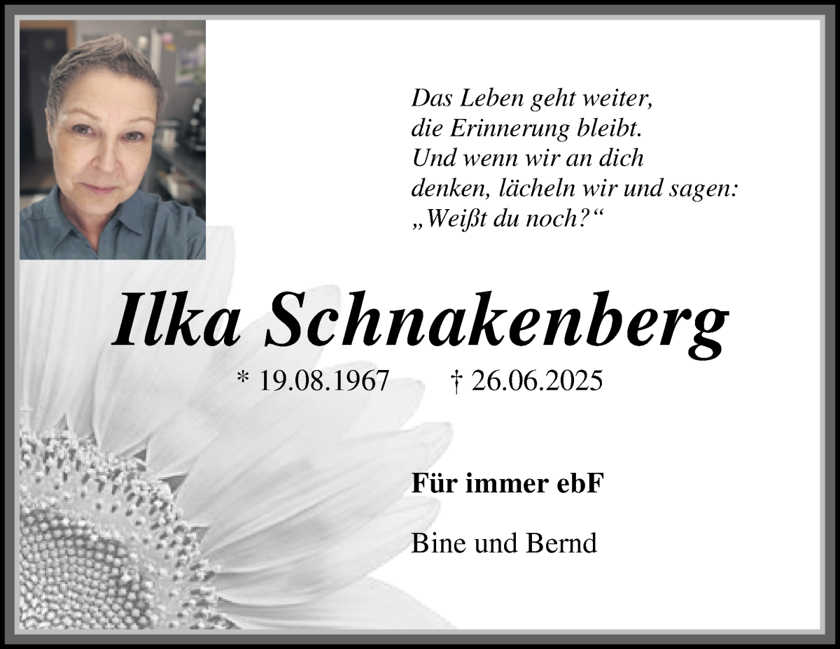Traueranzeige von Ilka Schnakenberg von Osterholzer Kreisblatt