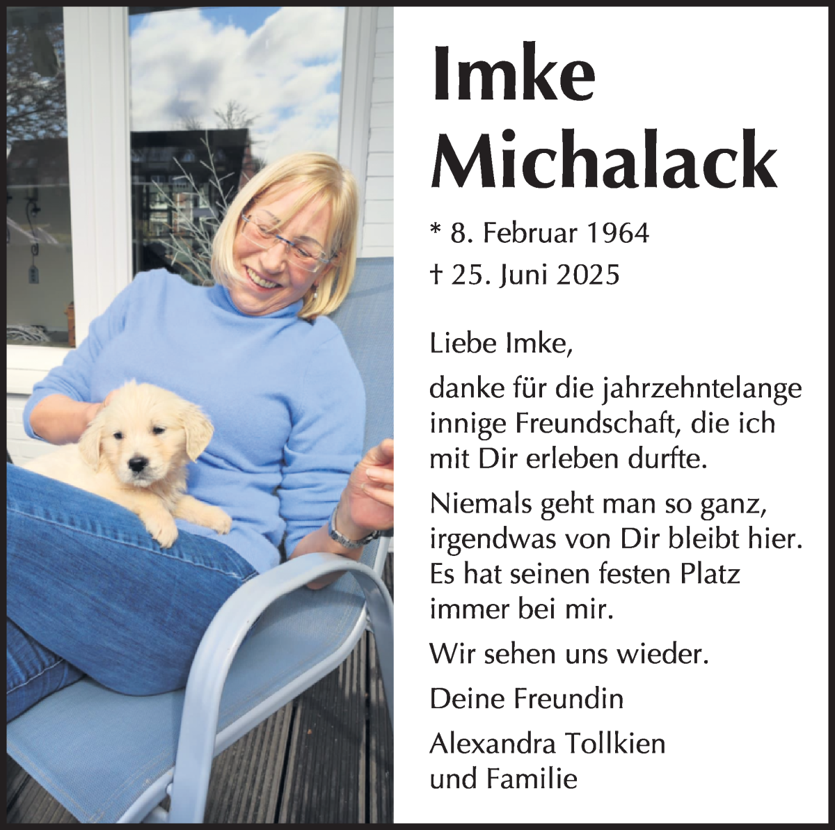 Traueranzeige von Inke Michalack von WESER-KURIER
