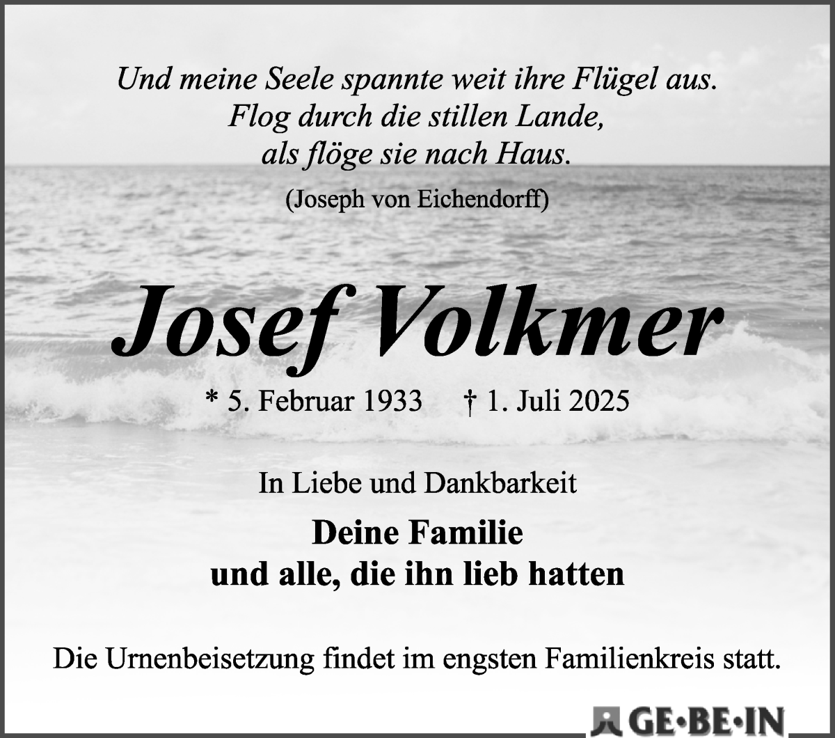 Traueranzeige von Josef Volkmer von WESER-KURIER