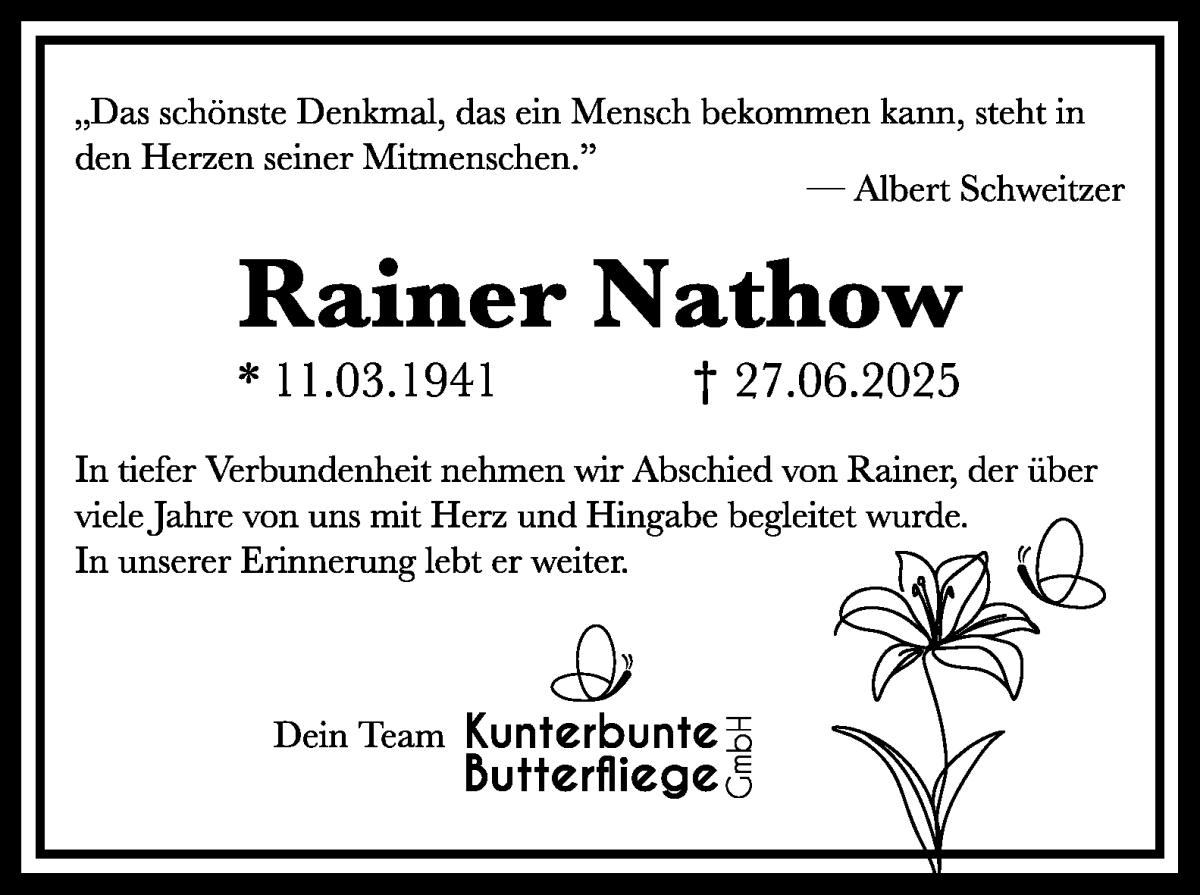 Traueranzeige von Rainer Nathow von WESER-KURIER