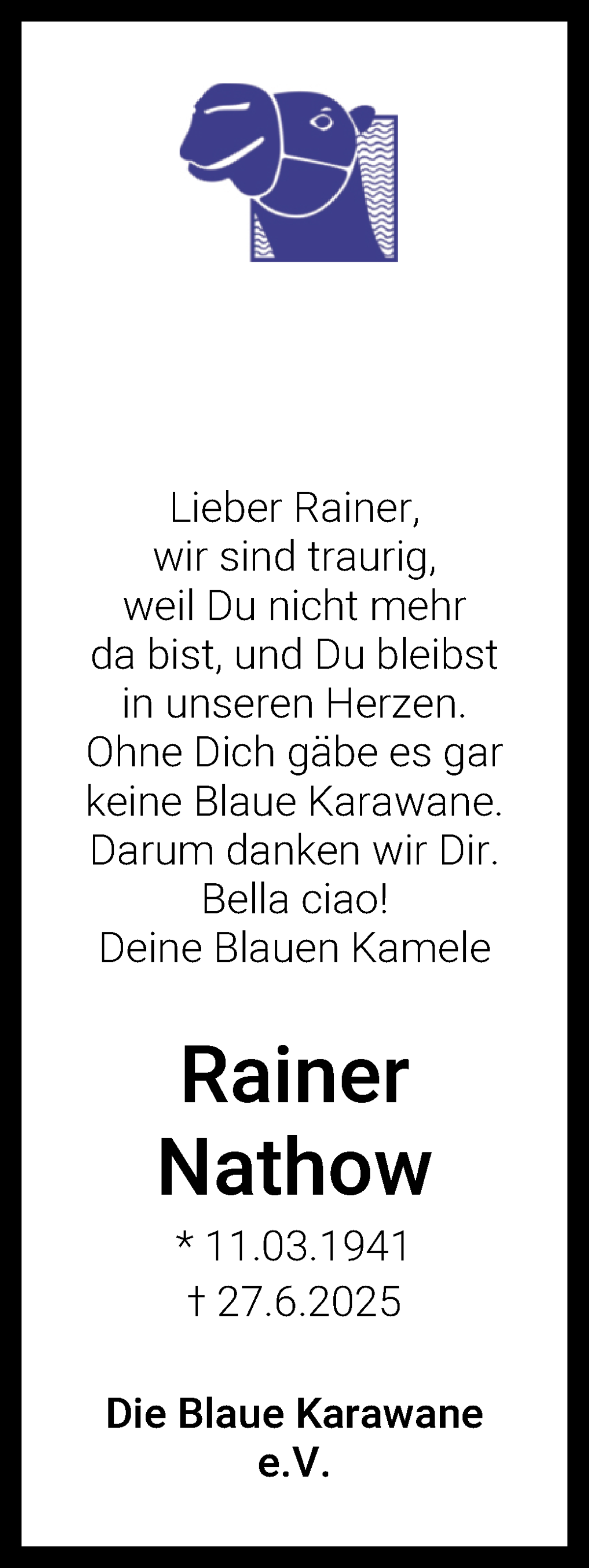 Traueranzeige von Rainer Nathow von WESER-KURIER