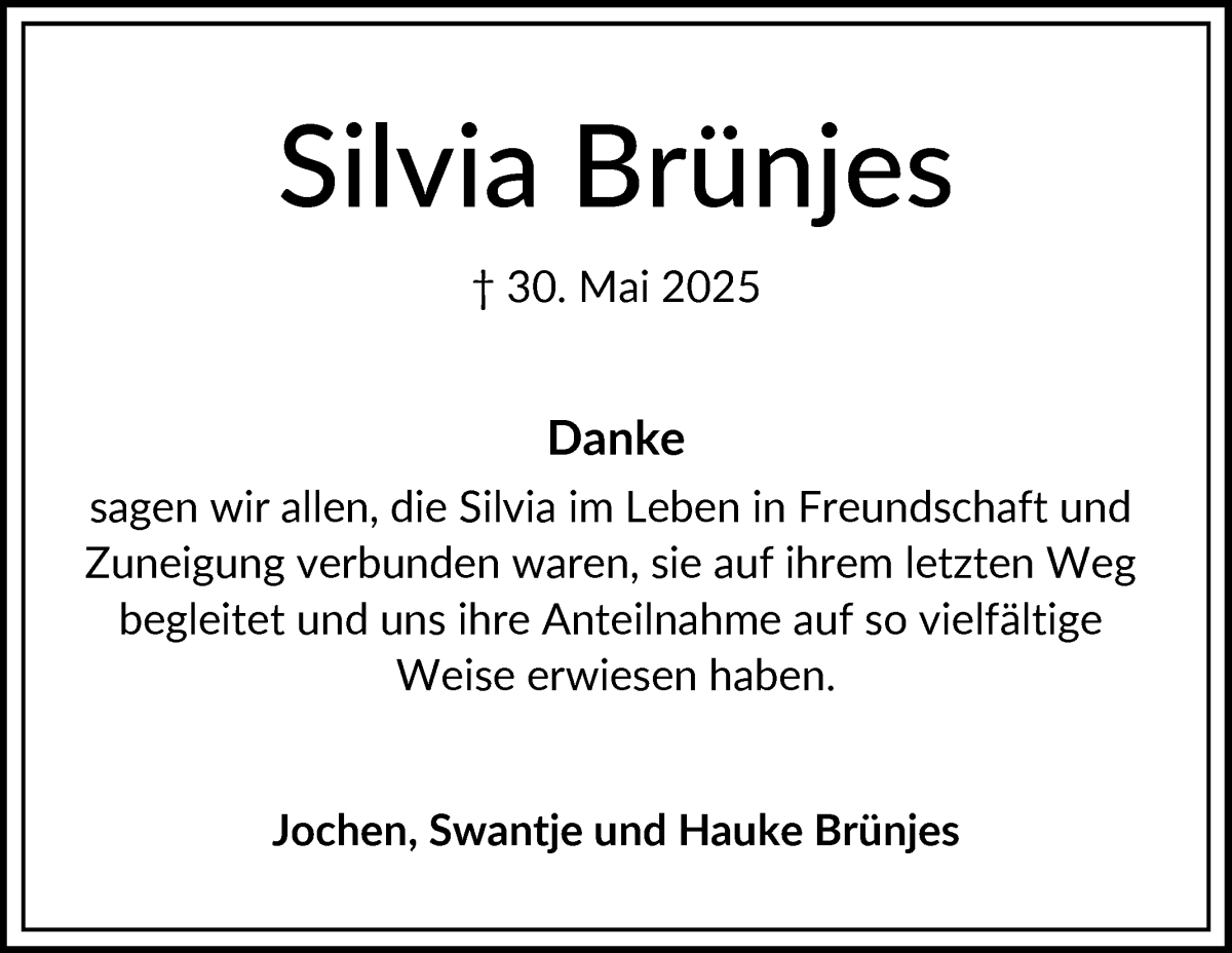 Traueranzeige von Silvia Brünjes von WESER-KURIER