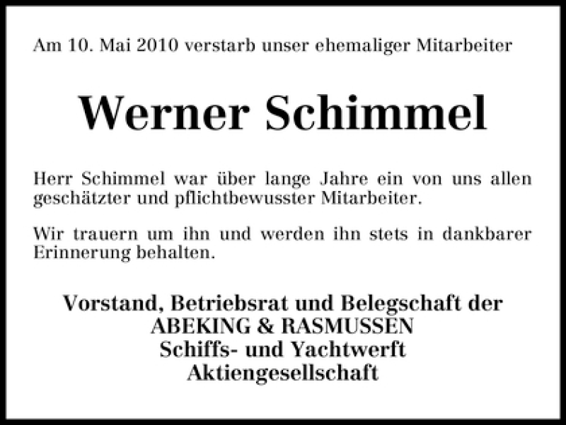 Traueranzeige von Werner Schimmel von WESER-KURIER