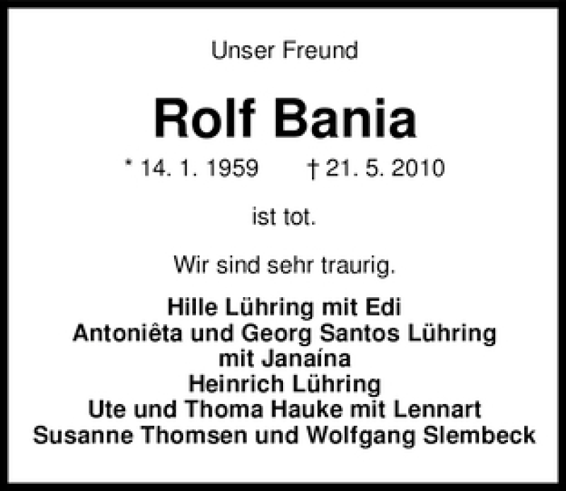 Traueranzeige von Rolf Bania von WESER-KURIER