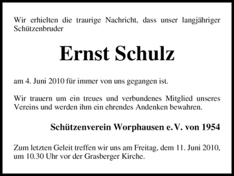 Traueranzeige von Ernst Schulz von WESER-KURIER