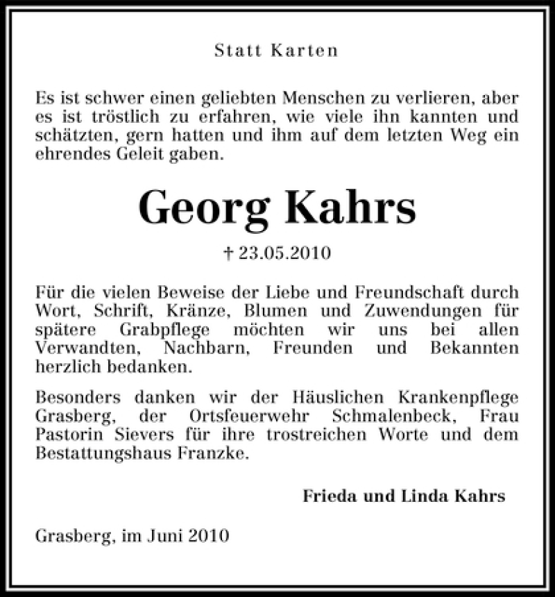 Traueranzeige von Georg Kahrs von WESER-KURIER