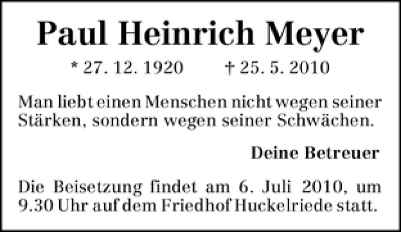 Traueranzeige von Paul Heinrich Meyer von WESER-KURIER