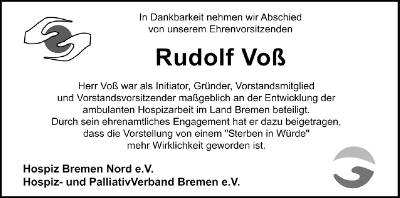 Traueranzeige von Rudolf Voß von WESER-KURIER