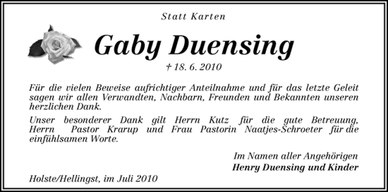 Traueranzeige von Gaby Duensing von WESER-KURIER