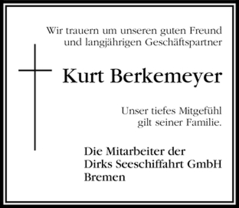 Traueranzeige von Kurt Berkemeyer von WESER-KURIER