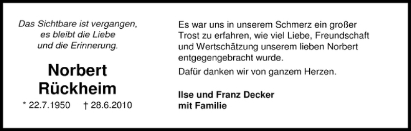 Traueranzeige von Norbert Rückheim von WESER-KURIER