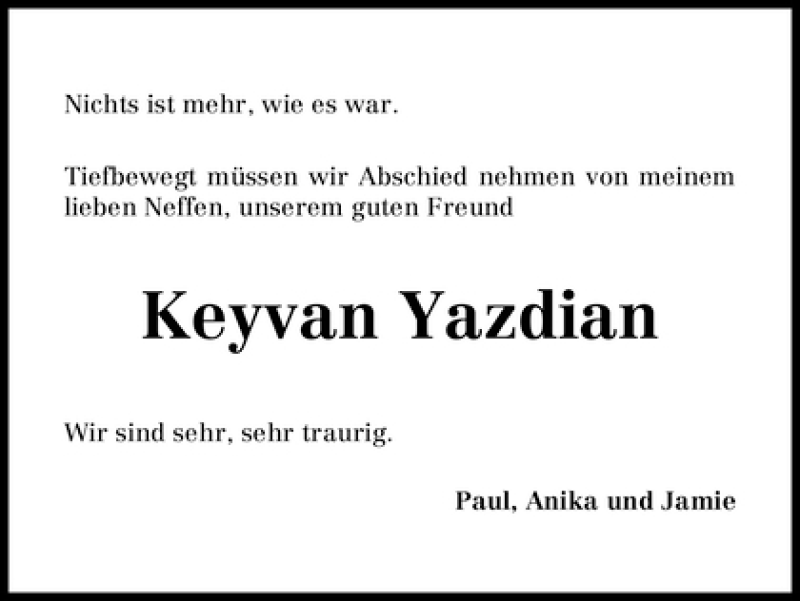 Traueranzeige von Keyvan Yazdian von WESER-KURIER