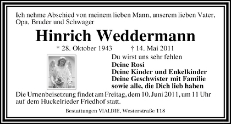 Traueranzeige von Hinrich Weddermann von WESER-KURIER