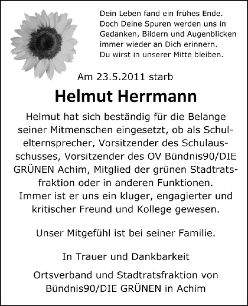 Traueranzeige von Helmut Herrmann von WESER-KURIER