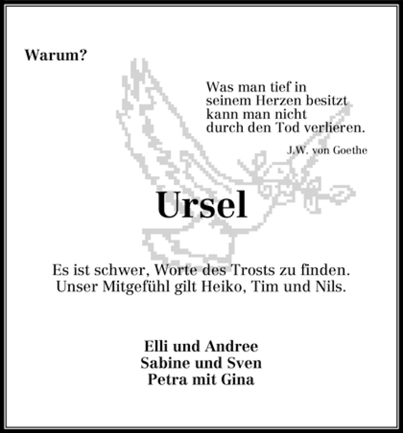 Traueranzeige von Ursel Stackelies von WESER-KURIER