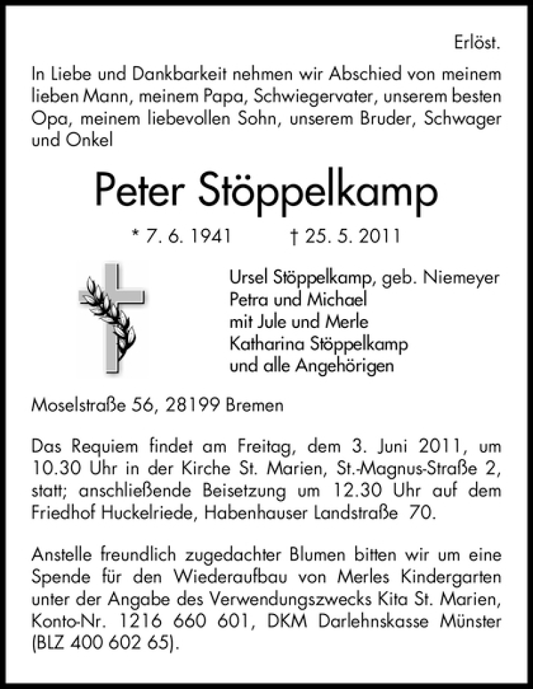 Traueranzeige von Peter Stöppelkamp von WESER-KURIER