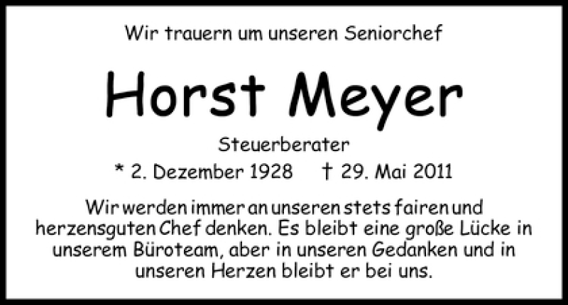 Traueranzeige von Horst Meyer von WESER-KURIER