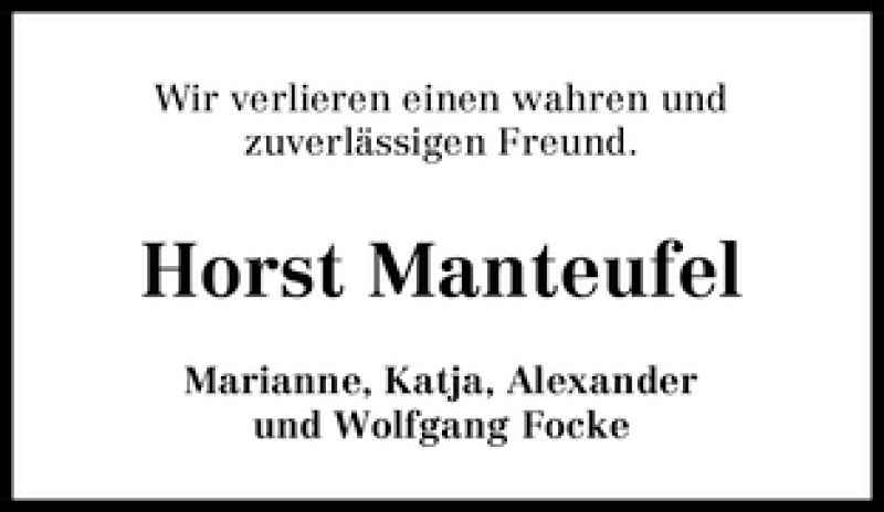 Traueranzeige von Horst Manteufel von WESER-KURIER