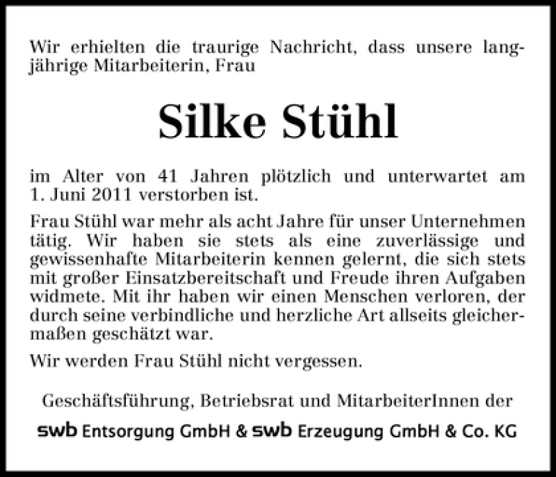 Traueranzeige von Silke Stühl von WESER-KURIER