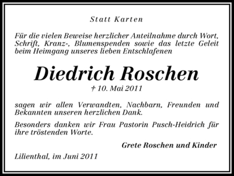 Traueranzeige von Diedrich Roschen von WESER-KURIER