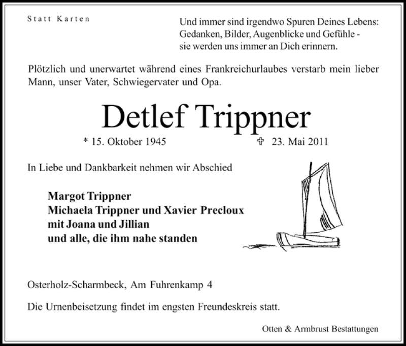 Traueranzeige von Detlef Trippner von WESER-KURIER