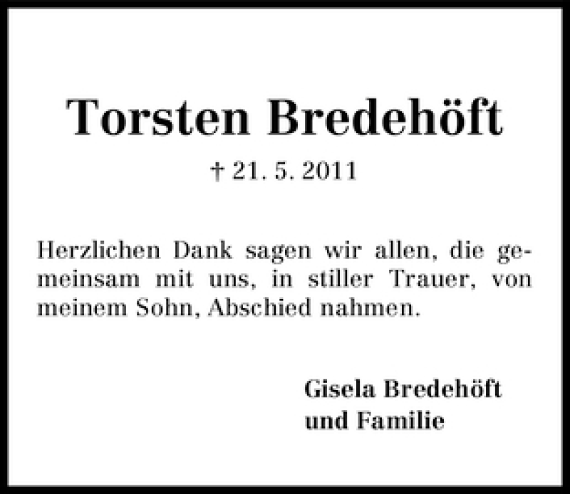 Traueranzeige von Torsten Bredehöft von WESER-KURIER
