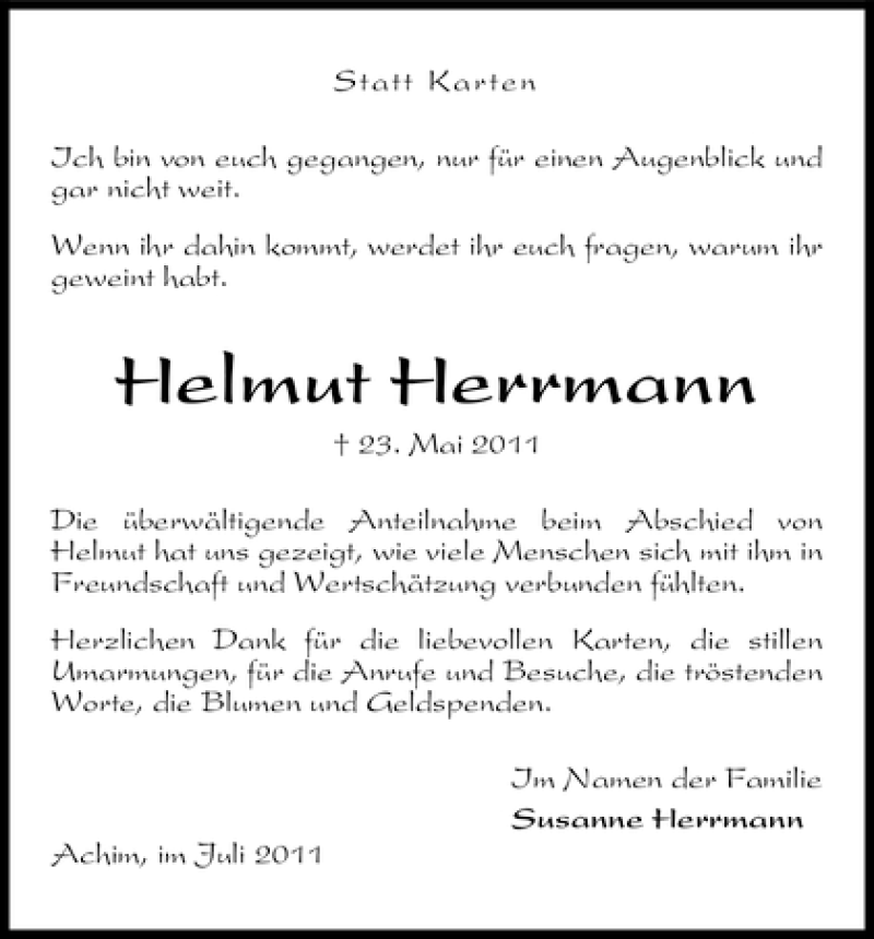 Traueranzeige von Helmut Herrmann von WESER-KURIER